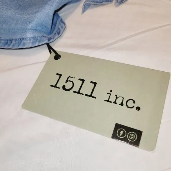 1511 Inc Top Woman XLarge Blue Chambray Fitted Tie Sleeve V-Neck Casual Boho Y2K - Picture 6 of 14